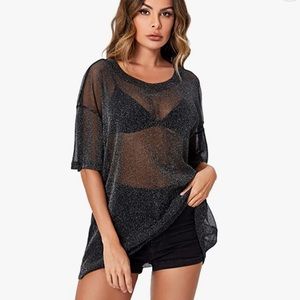 Women's Glitter Sheer Short Sleeve Mesh Top. From Amazon. Never worn.